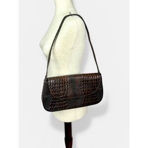 Vintage BRAHMIN Brown Croc Embossed Leather Shoulder Bag Baguette Purse Flap Top